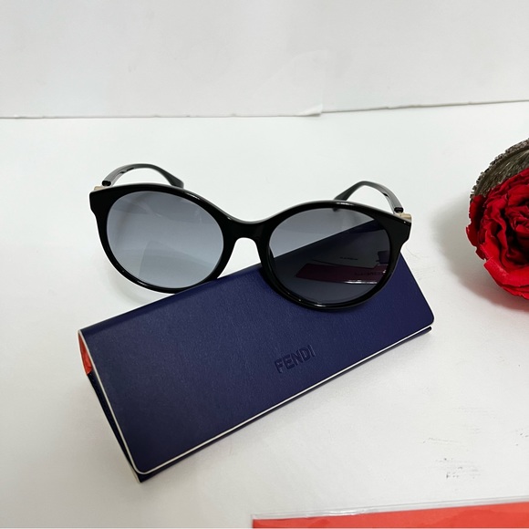 Authentic Fendi 56mm Round Sunglasses - Black W/ Grey Blue Shades - New W/ Case